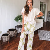 Natural Green Crochet Block Mix Pant