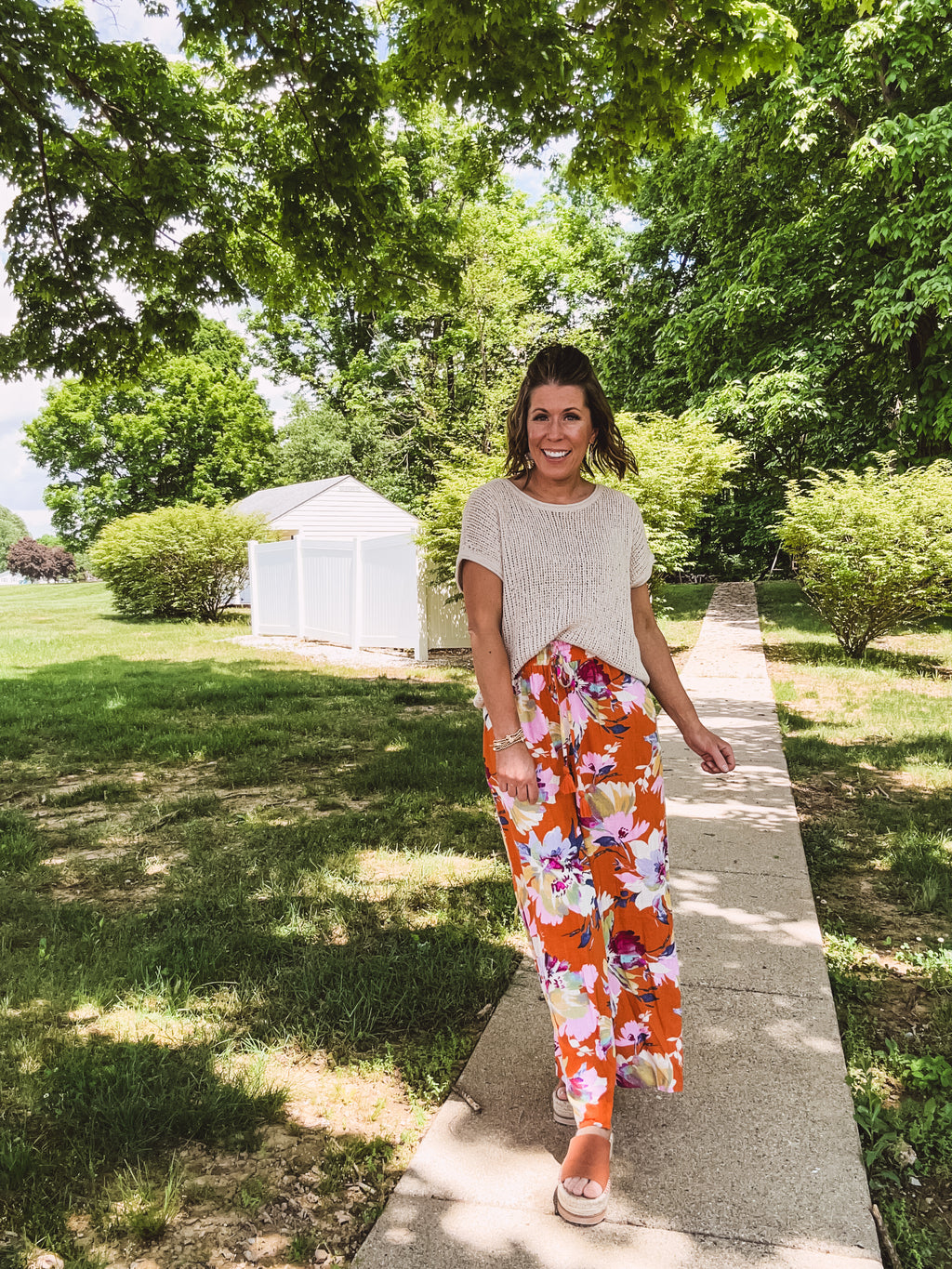 Orange Floral Flowy Pant