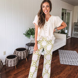 Natural Green Crochet Block Mix Pant