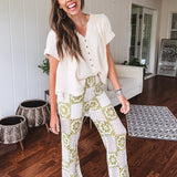 Natural Green Crochet Block Mix Pant