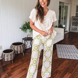 Natural Green Crochet Block Mix Pant