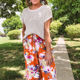 Orange Floral Flowy Pant