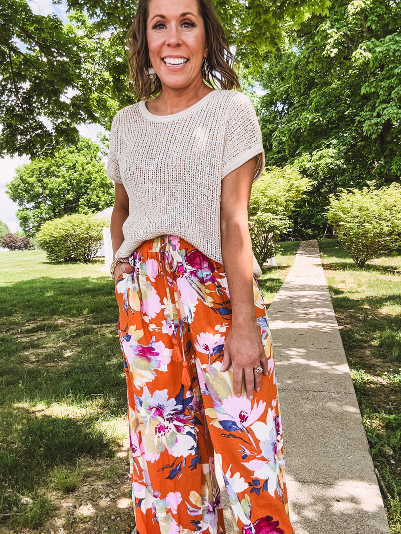 Orange Floral Flowy Pant