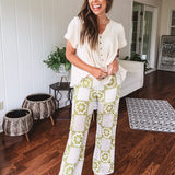Natural Green Crochet Block Mix Pant