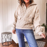 Ecru Quilted Contrast 1/4 Zip