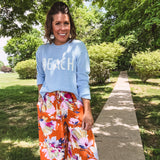 Baby Blue + White BEACH Woven Lightweight Pullover