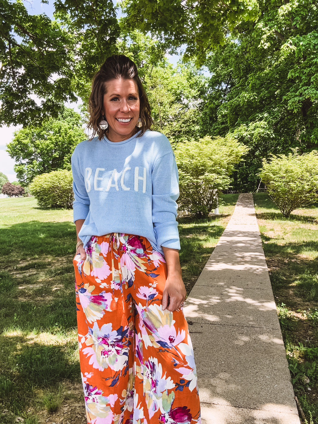Baby Blue + White BEACH Woven Lightweight Pullover