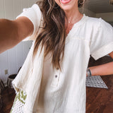 Natural Washed Gauze Button Flowy Top