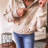 Ecru Quilted Contrast 1/4 Zip