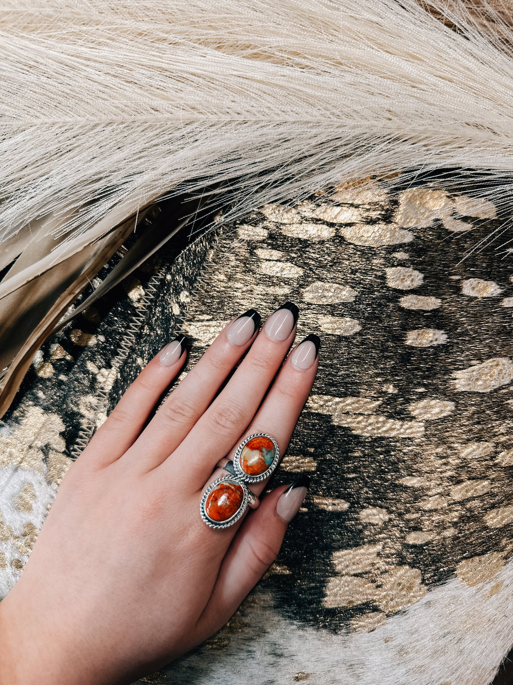 OOAK | Double Cable Coral Green Turq Ring