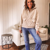 Ecru Quilted Contrast 1/4 Zip