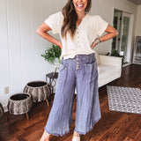 Natural Washed Gauze Button Flowy Top