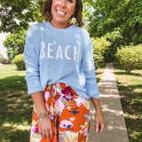 Baby Blue + White BEACH Woven Lightweight Pullover