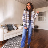 Blue Plaid Cozy Zip Front Jacket
