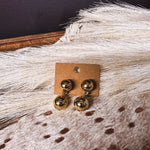 Gold ball post back earrings with gold ball connected by chain link on a post back