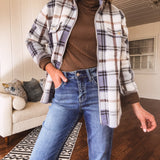 Blue Plaid Cozy Zip Front Jacket