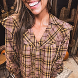 Taupe Plaid Mix Button Front Dress