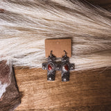 WESTERN CROSS EARRING WTIH AZTEC CENTER