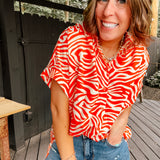 Orange Zebra Collared Dolman Button Up