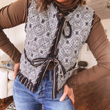 Navy Quilted Ruffle Trim Vest with Stripe Contrast