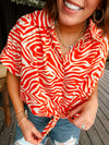 Orange Zebra Collared Dolman Button Up