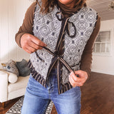 Navy Quilted Ruffle Trim Vest with Stripe Contrast