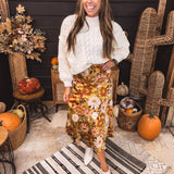Golden Olive Floral Midi Skirt