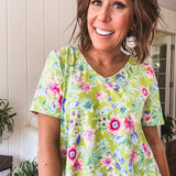 Lime Floral V Neck