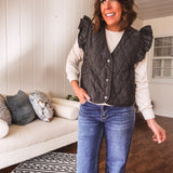 Black Lightweight Quilted Flutter Vest