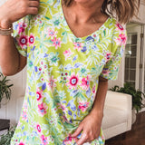Lime Floral V Neck