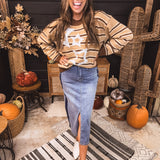 Denim Contrast Side Midi Skirt