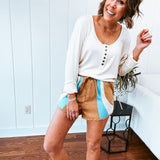 Buttermilk Mini Rib Scoop Neck Button Layering Top