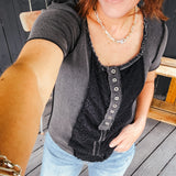 Square Neckline Lace Inset Tee