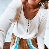 Buttermilk Mini Rib Scoop Neck Button Layering Top