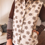 Ecru Doodle Floral Padded Vest