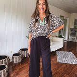 Black Checker Texture Wide Leg Pant