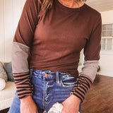 Brown Stripe Colorblock Long Sleeve