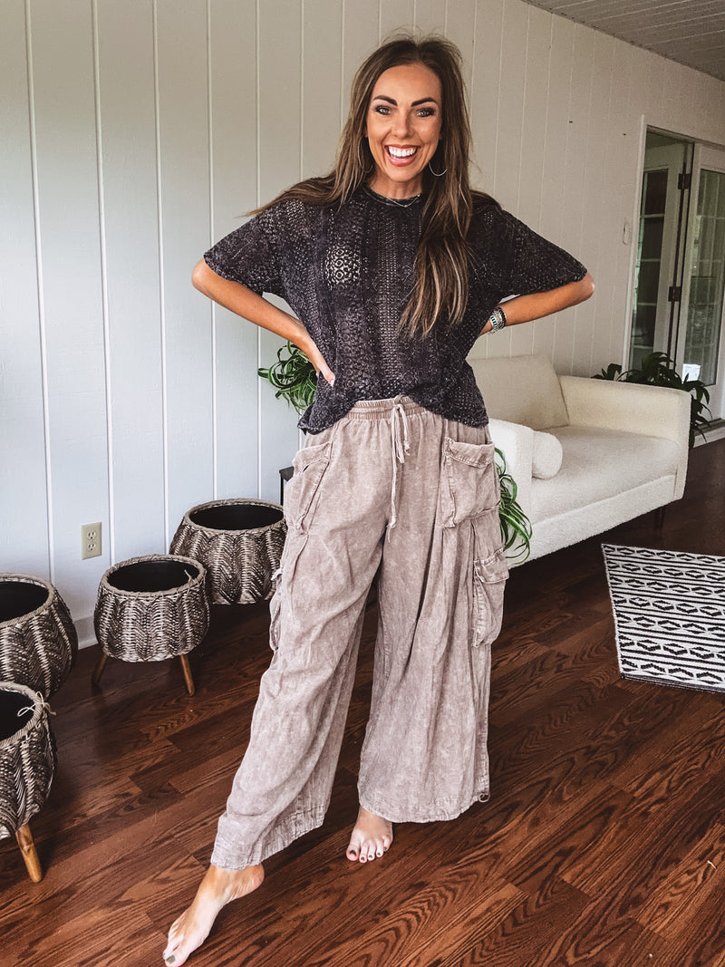 Washed Wide Leg Pocket Pant