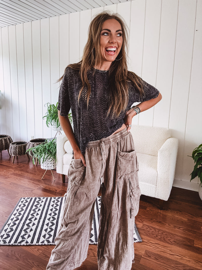 Washed Wide Leg Pocket Pant
