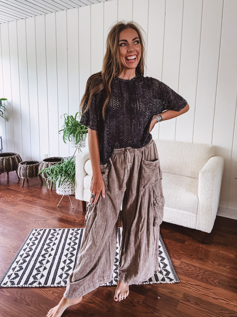 Washed Wide Leg Pocket Pant