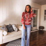 Red Bean Mirrored Pattern Mock Neck Sweater