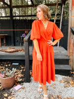Rust Tiered Dress with Wrap Tie
