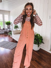 Washed Apricot Denim Button Front Jumpsuit