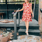 Wine Floral Satin Tiered Dress