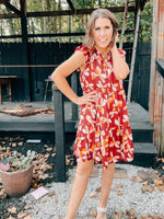 Wine Floral Satin Tiered Dress