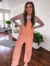 Washed Apricot Denim Button Front Jumpsuit