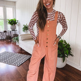 Washed Apricot Denim Button Front Jumpsuit