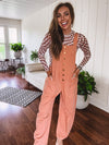 Washed Apricot Denim Button Front Jumpsuit