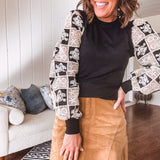 Black Flower Crochet Square Balloon Sleeve Top