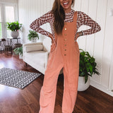 Washed Apricot Denim Button Front Jumpsuit
